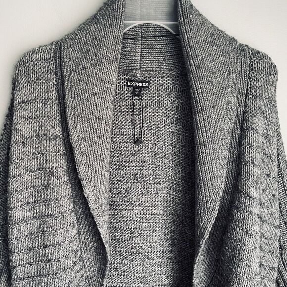 NEW Wool Alpaca Cardigan Sweater Express Small Gray Knit Shawl Collar Chunky - Picture 2 of 16